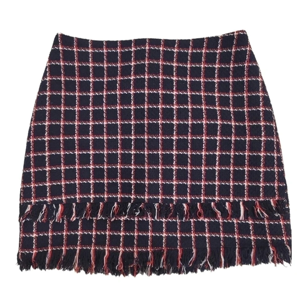 Zara Basic Collection Navy Blue And Red Plaid Mini Skirt - Size XS